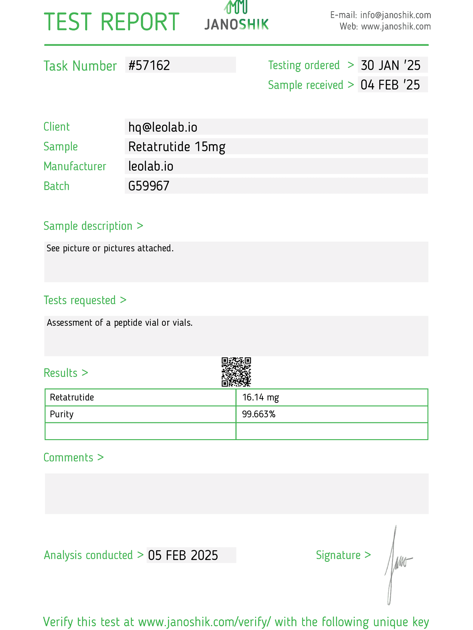 3rd party Retatrutide test 57162