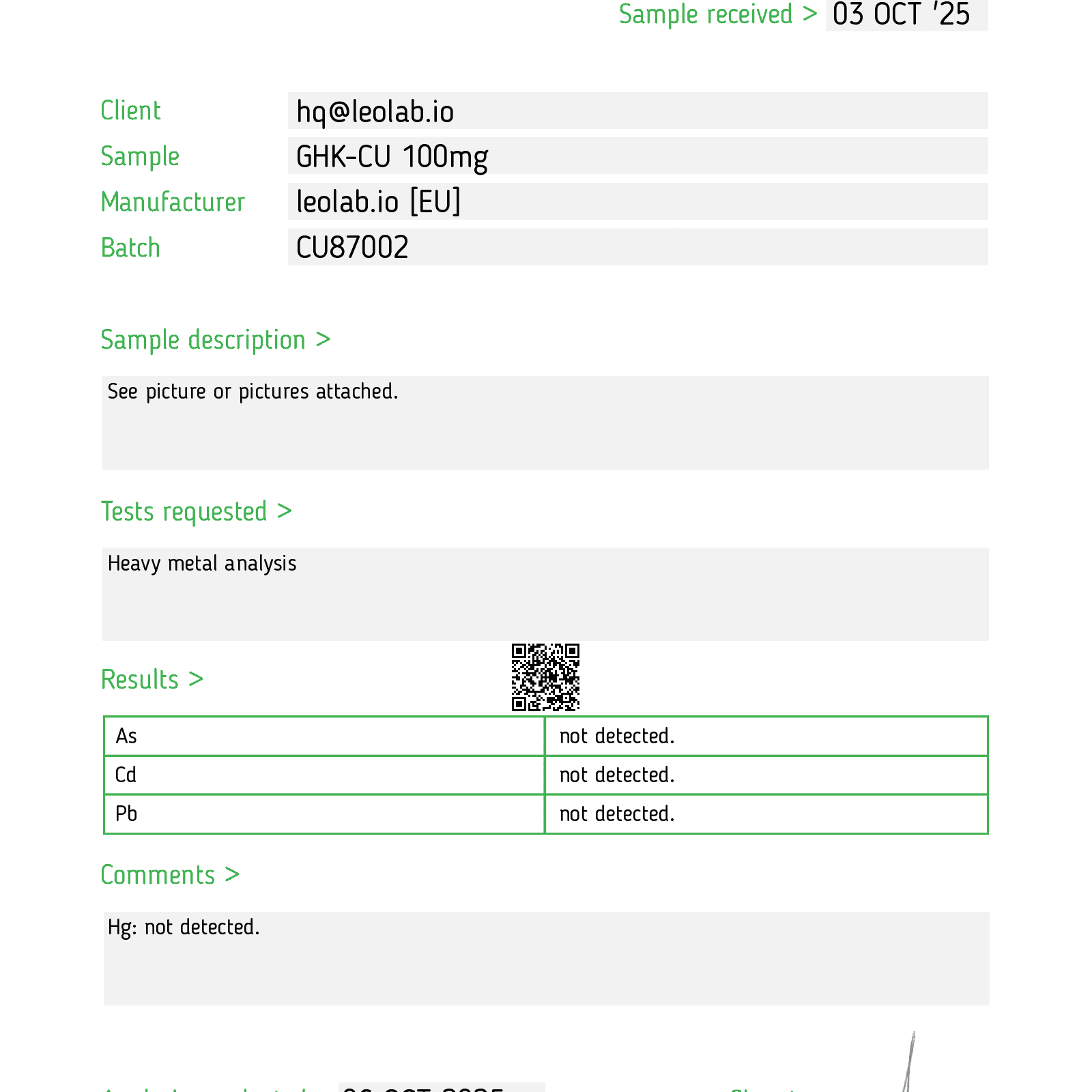 GHK-CU 100mg 3rd party test results
