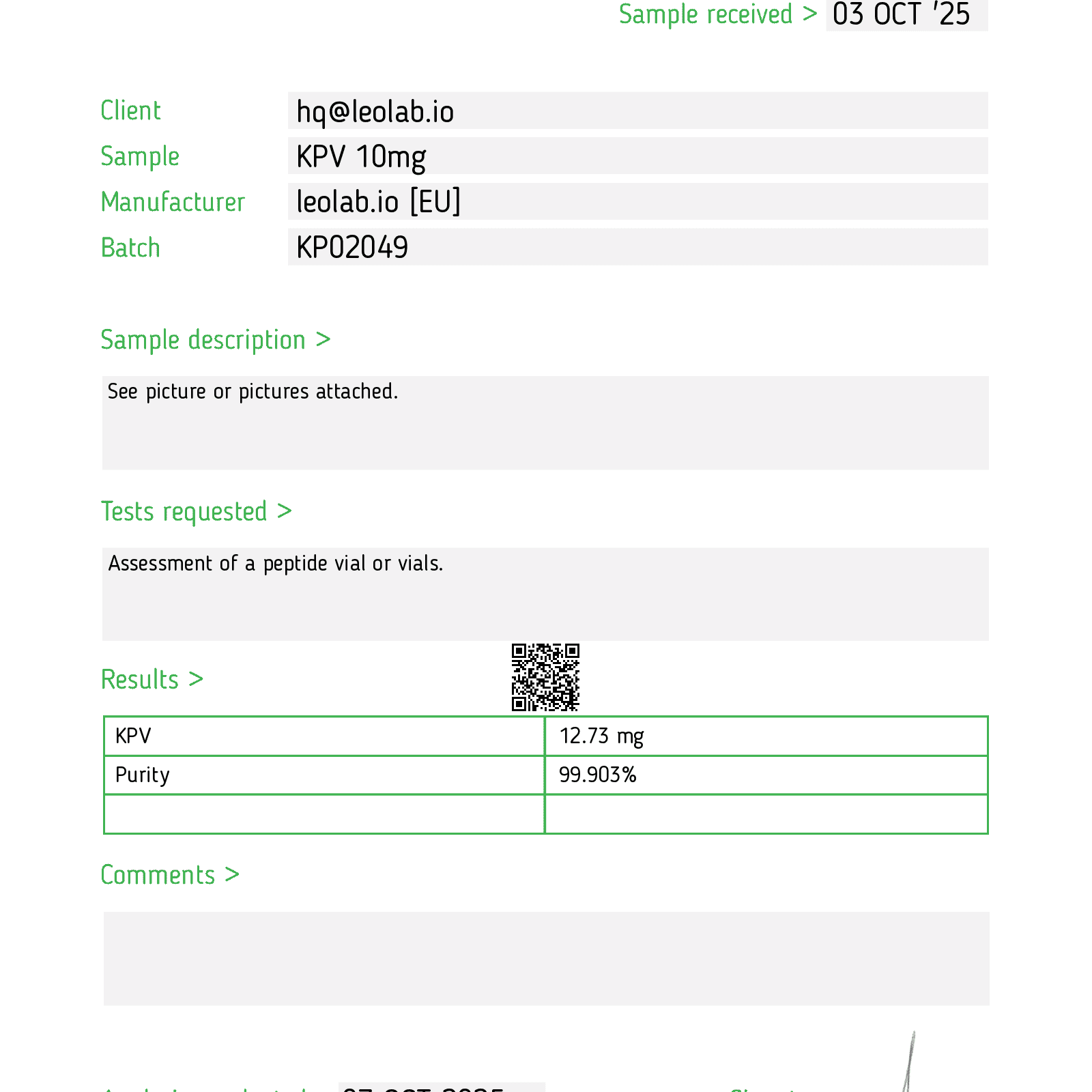 KPV 10mg 3rd party test results