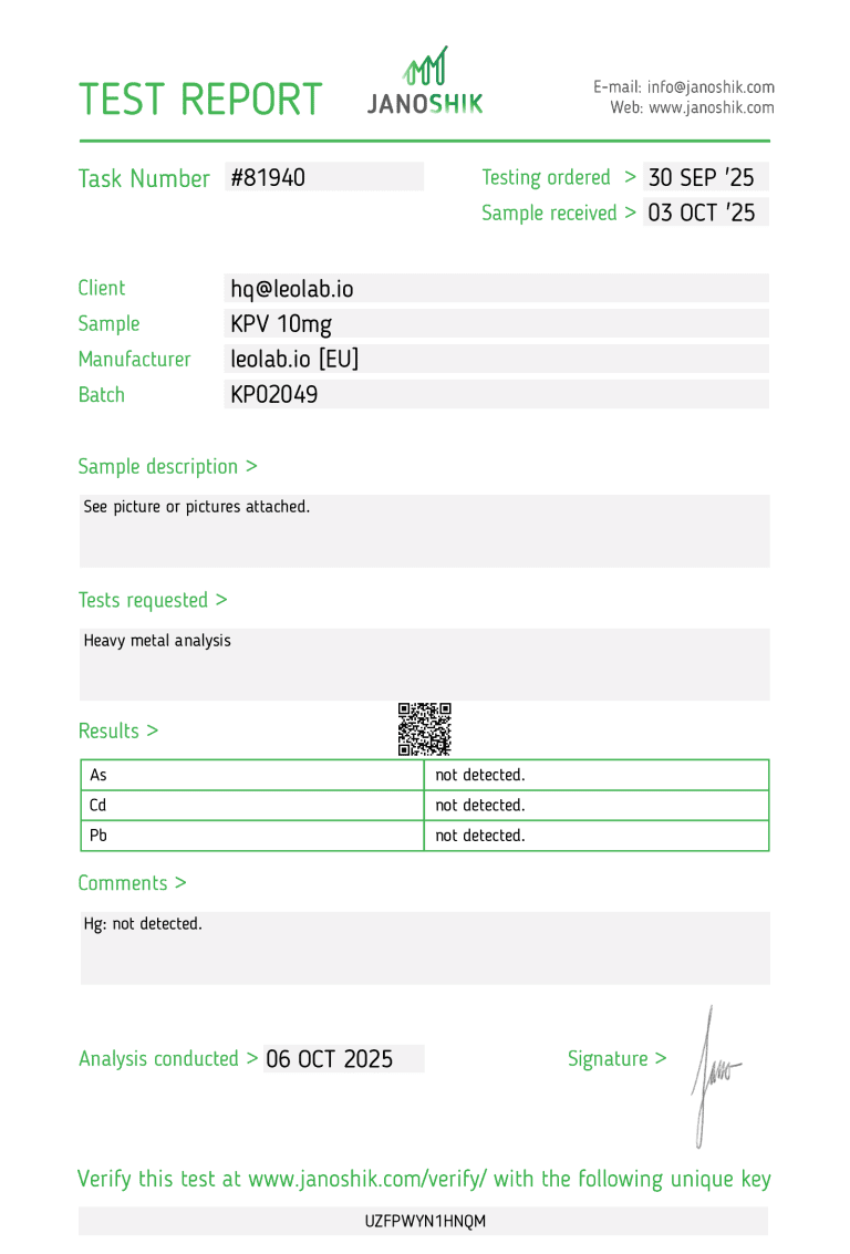 KPV 10mg 3rd party test results