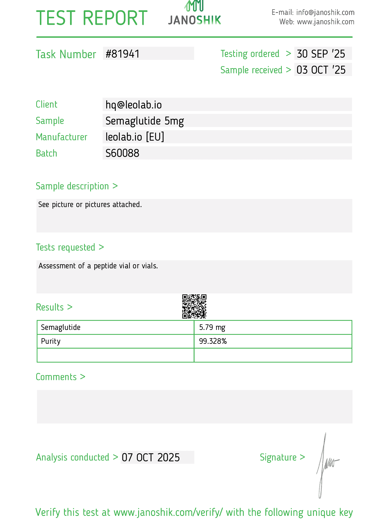Semaglutide 5mg 3rd party test results