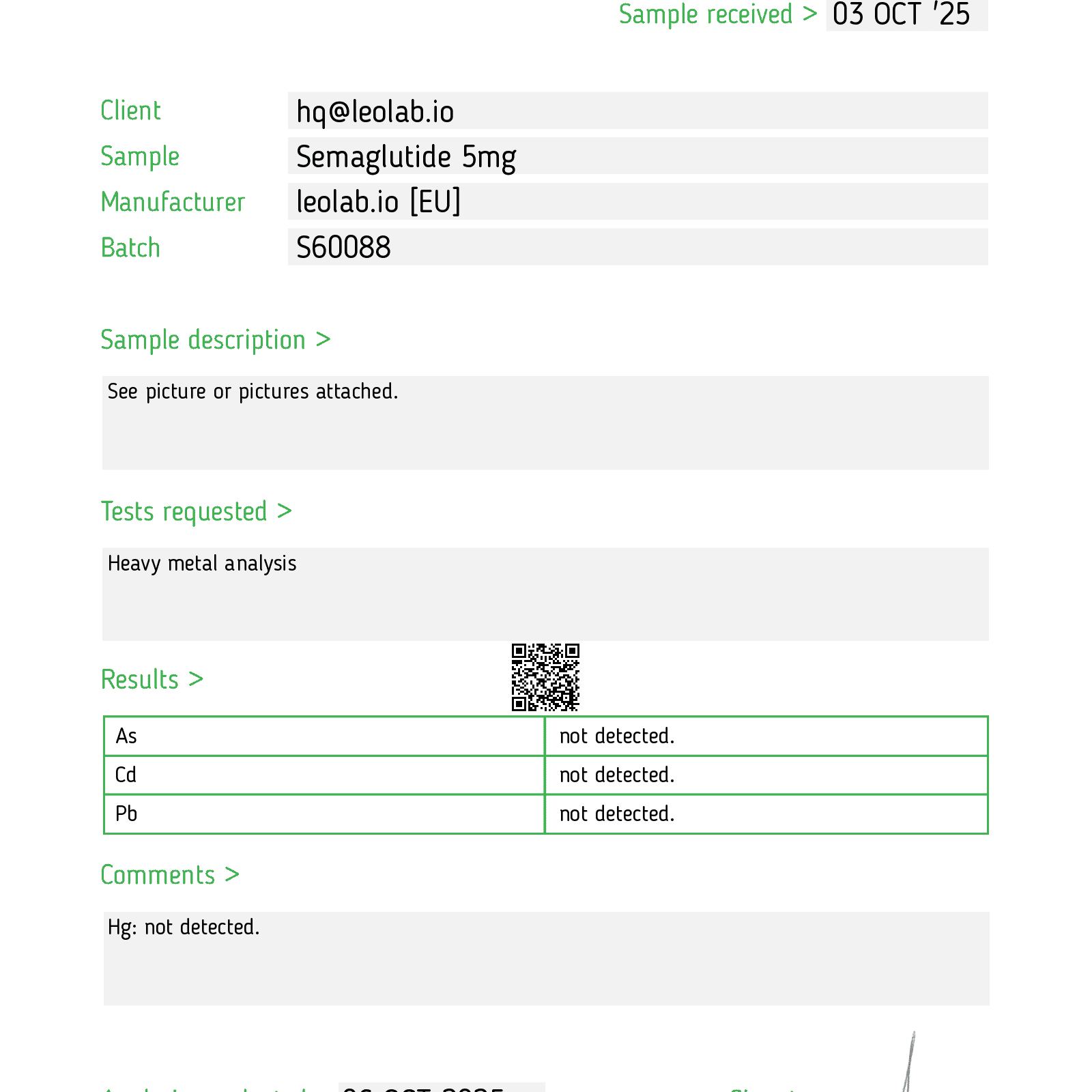 Semaglutide 5mg 3rd party test results