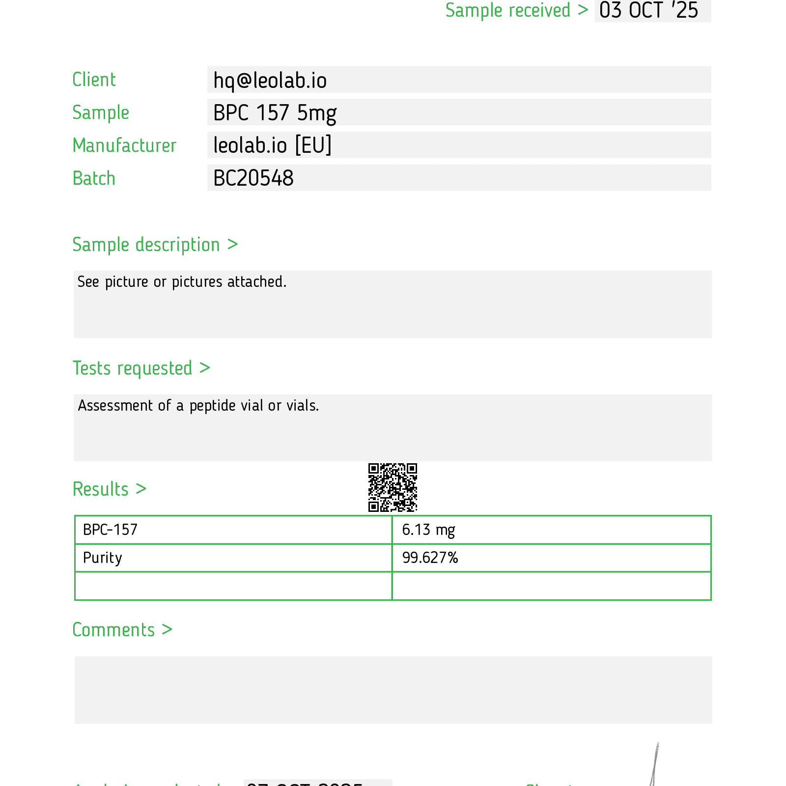 BPC 157 5mg 3rd party test results